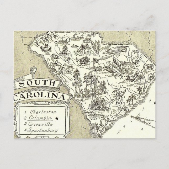 South Carolina Map Postcard (Front)
