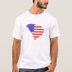 South Carolina Map Shaped American Flag Patriotic T-Shirt
