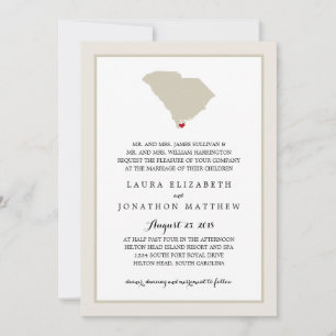 South Carolina Map with heart   Wedding Invitation