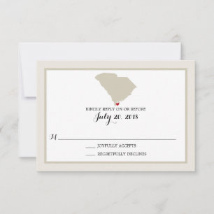 South Carolina Map with heart Wedding RSVP Card