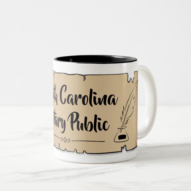 South Carolina Notary Public Scroll Feather Quill Two-Tone Coffee Mug (Front Right)