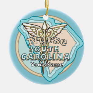 South Carolina Nurse Caduceus  Ceramic Ornament