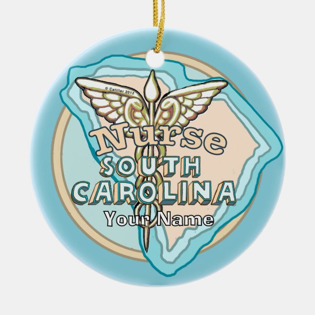South Carolina Nurse Caduceus  Ceramic Ornament (Front)