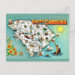 South Carolina Old Map Postcard
