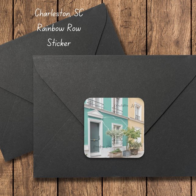 South Carolina Rainbow Row Personalised Sticker (Dress up your packages and envelopes with these colorful Raibow Row Charleston, SC stickers!)