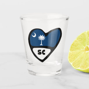 South Carolina, SC State Flag In Heart Shot Glass