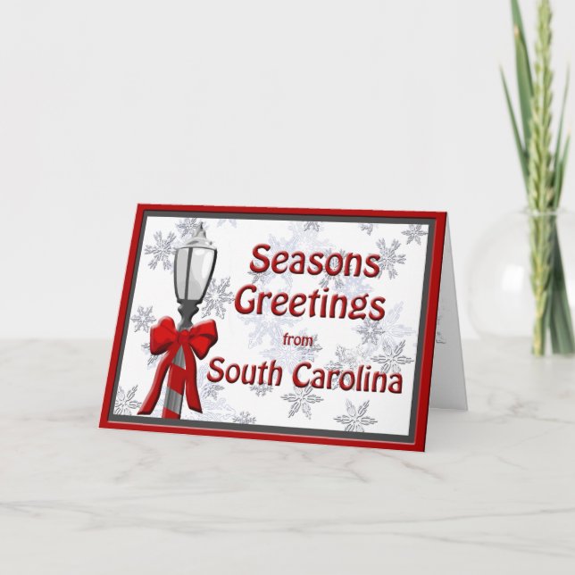 South Carolina Seasons Greetings Lamp Snowflake Holiday Card (Front)