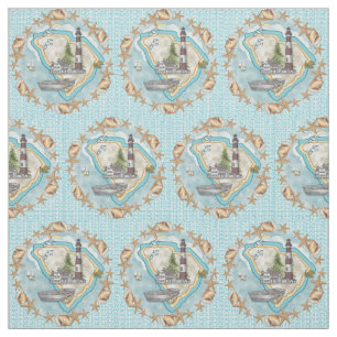 South Carolina Shells Lighthouse Fabric