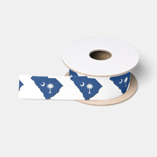South Carolina State Flag and Map Satin Ribbon