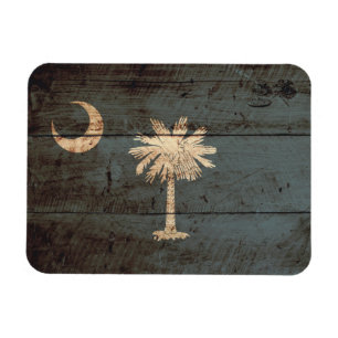 South Carolina State Flag on Old Wood Grain Magnet