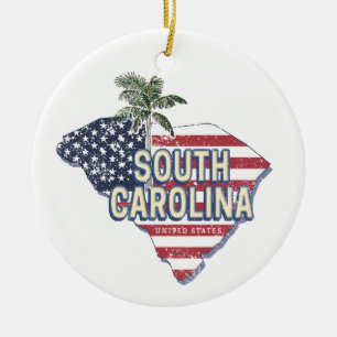 South Carolina United States Retro Map Vintage USA Ceramic Ornament
