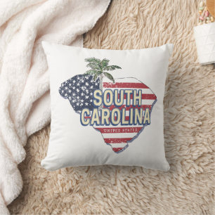 South Carolina United States Retro Map Vintage USA Cushion