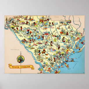 South Carolina Vintage Map Poster