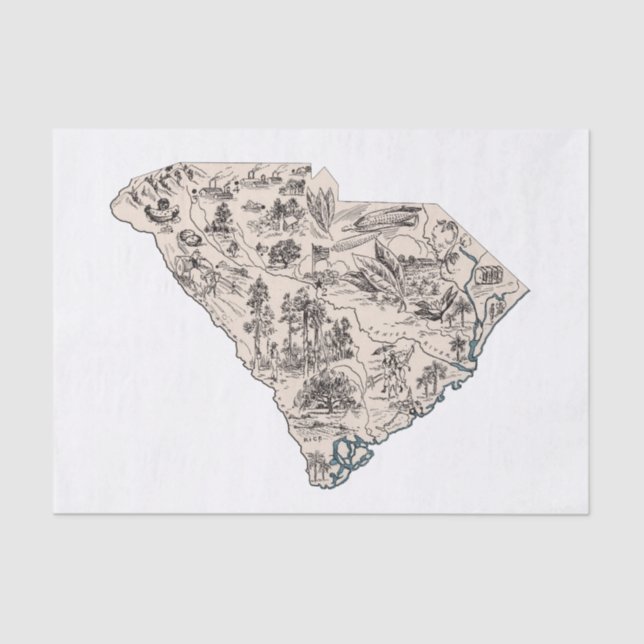 South Carolina Vintage Picture Map Tissue Paper (Front)
