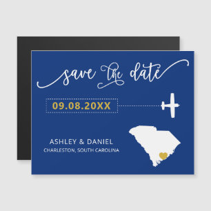 South Carolina Wedding Save the Date Card, Map Magnetic Invitation