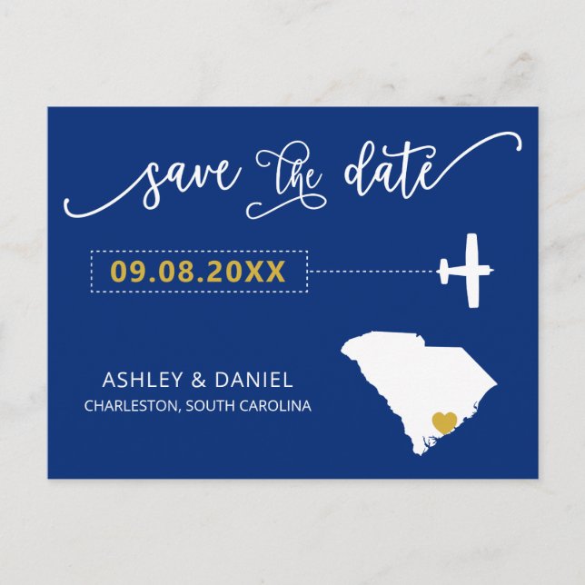 South Carolina Wedding Save the Date Map Postcard (Front)