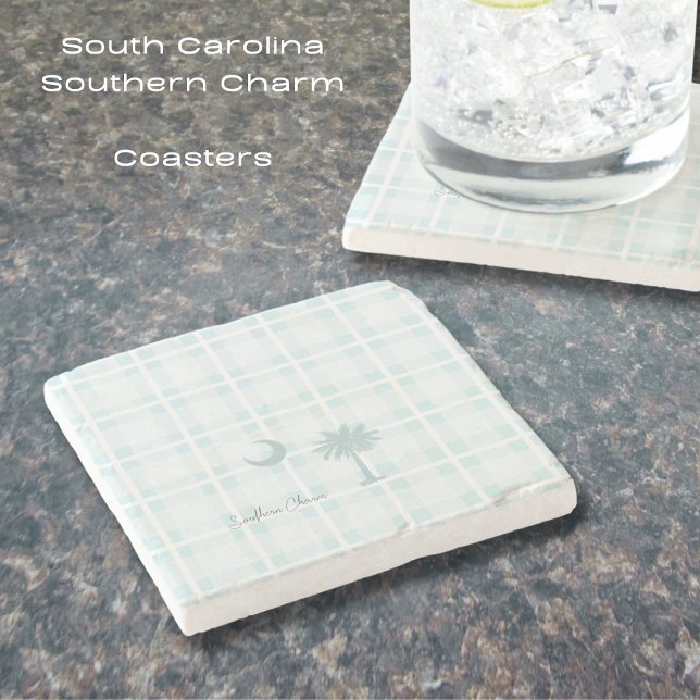 South Carolina with Moon and Palm Custom Stone Coaster (South Carolina Southern Charm Stone Coasters. Protect your tables and add a touch of the south!)