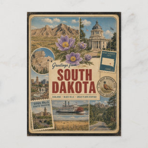 South Dakota Authentic Vintage Style Postcard