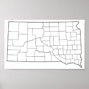 South Dakota Counties Blank Outline Map Poster