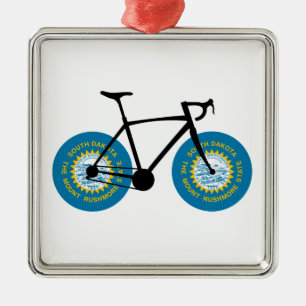 South Dakota Flag Cycling Metal Ornament