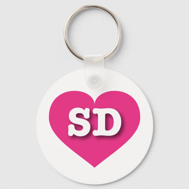 South Dakota Hot Pink Heart - I love SD Key Ring (Front)