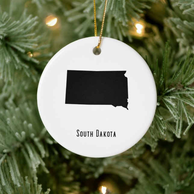 South Dakota Map - Black and White Modern Ceramic Ornament (Tree)