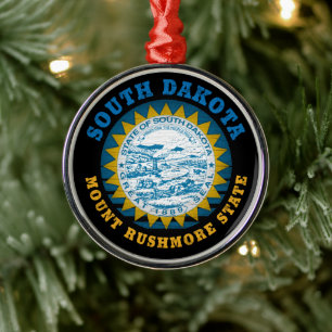 SOUTH DAKOTA MOUNT RUSHMORE STATE FLAG METAL ORNAMENT