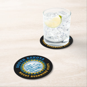 SOUTH DAKOTA MOUNT RUSHMORE STATE FLAG ROUND PAPER COASTER