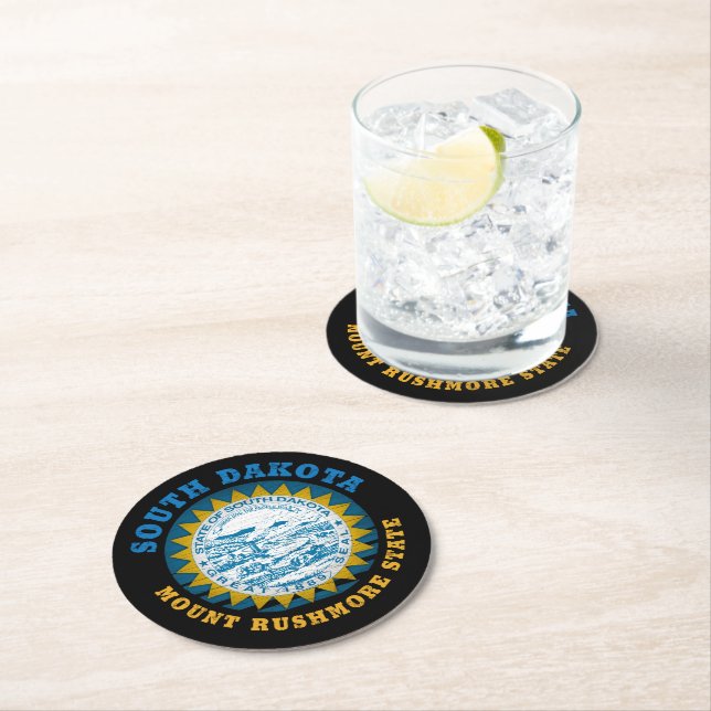 SOUTH DAKOTA MOUNT RUSHMORE STATE FLAG ROUND PAPER COASTER (Insitu)