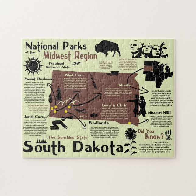 South Dakota National Parks Infographic Map Jigsaw Puzzle (Horizontal)