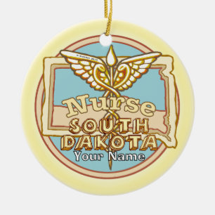 South Dakota Nurse Caduceus  Ceramic Ornament