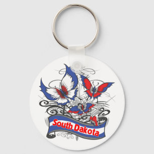 South Dakota Patriotism Butterfly Key Ring