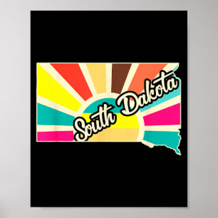 South dakota pride retro state design map art poster