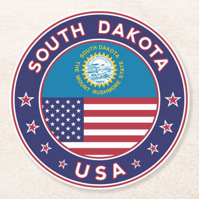 South Dakota Round Paper Coaster (Front)