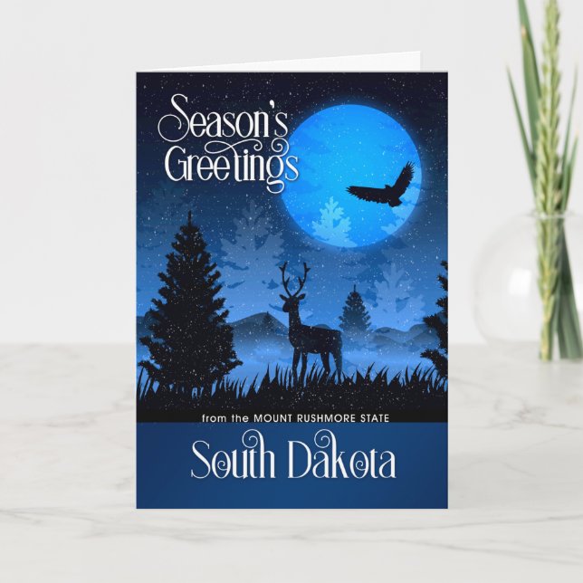 South Dakota Season's Greetings Woodland Deer Holiday Card (Front)