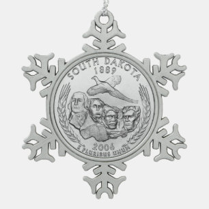 South Dakota State Quarter Snowflake Pewter Christmas Ornament