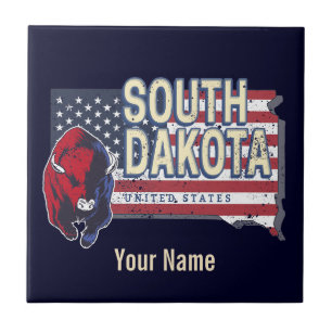 South Dakota United States Retro State Map Vintage Ceramic Tile