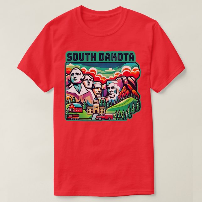 South Dakota USA Landmarks Skyline Mount Rushmore  T-Shirt (Design Front)