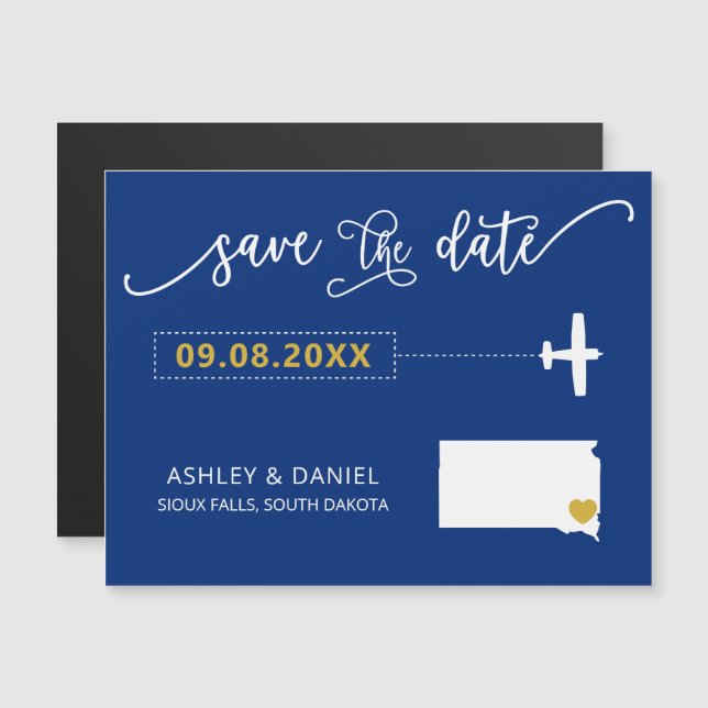 South Dakota Wedding Save the Date Card, Map Magnetic Invitation (Front/Back)
