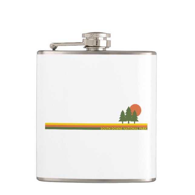 South Downs National Park Pine Trees Sun Hip Flask (Front)
