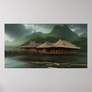 South East Asia House on a swamp Landscape Poster