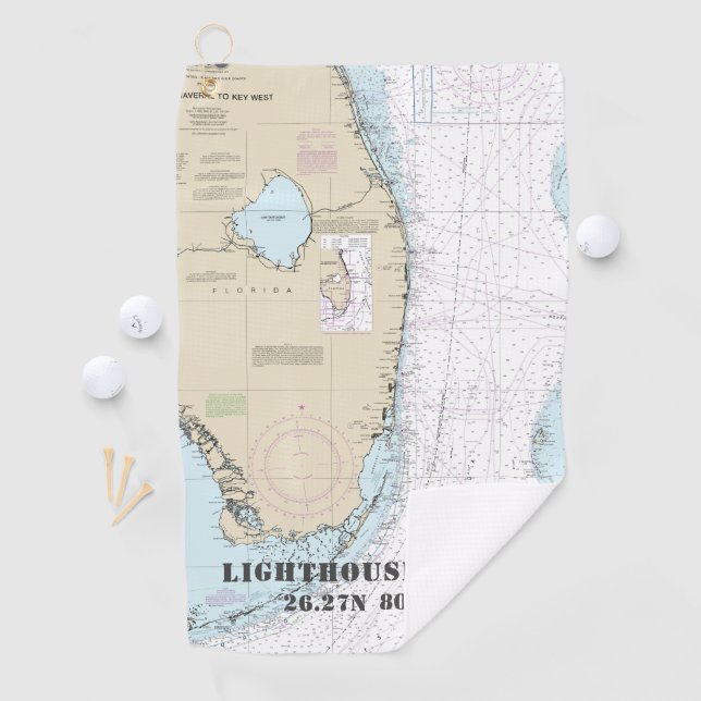 South Florida Nautical Chart Latitude Longitude Golf Towel (InSitu)