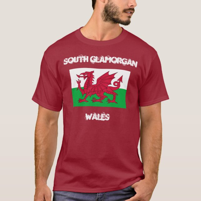 South Glamorgan, Wales with Welsh flag T-Shirt (Front)