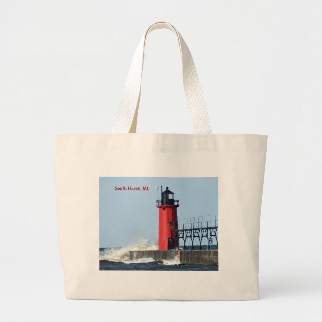 South Haven Lighthouse Large Tote Bag (Front)