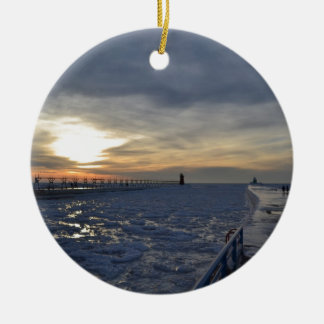 South Haven Lighthouse Sunset Ceramic Tree Decoration