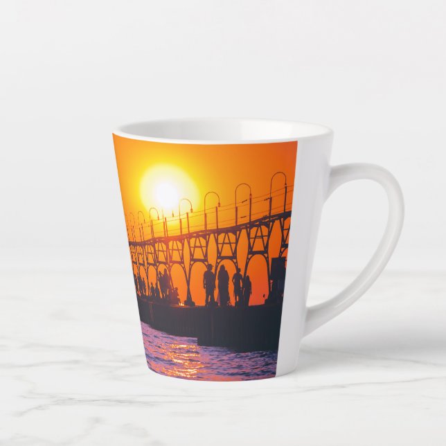 South Haven MI Lighthouse at sunset Latte mug (Right)