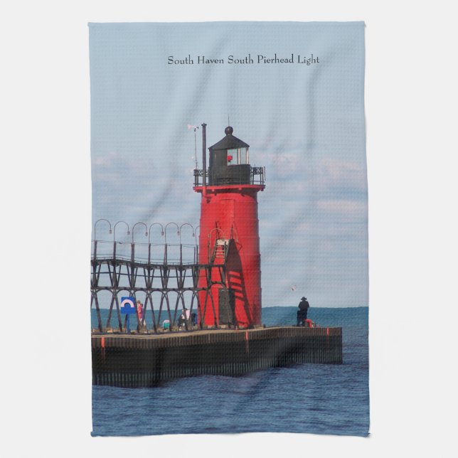 South Haven South Pierhead Light kitchen towel (Vertical)