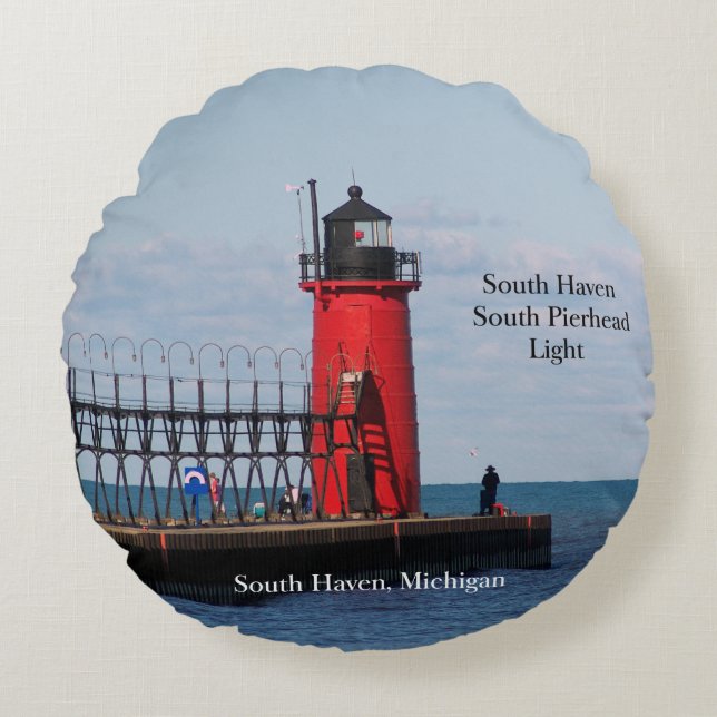 South Haven South Pierhead Light round pillow (Front)
