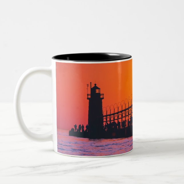 South Havens lighthouse and pier during sunset mug (Left)