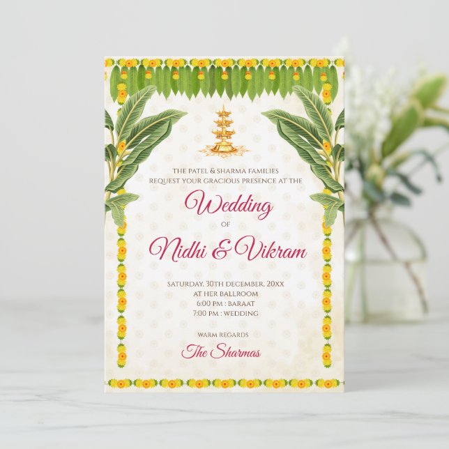South Indian wedding invitations & Hindu invites (Standing Front)